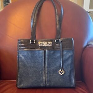 Brighton Denim Blue and Dark Brown Shoulder Bag
